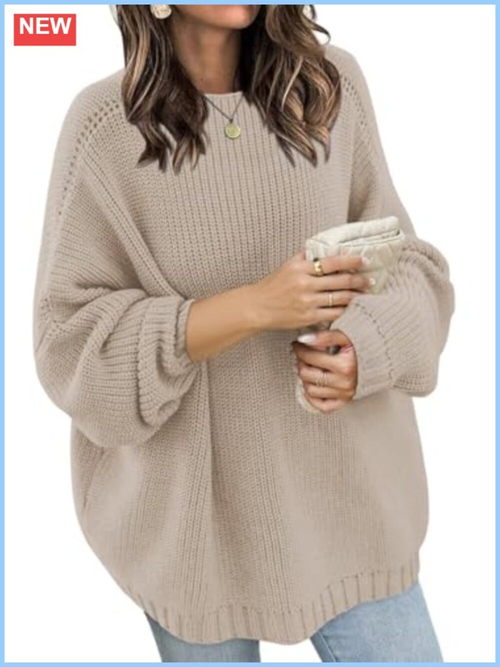 Wkior Oversized Chunky Knit Mockneck Pullover Sweater Acrylic Womens